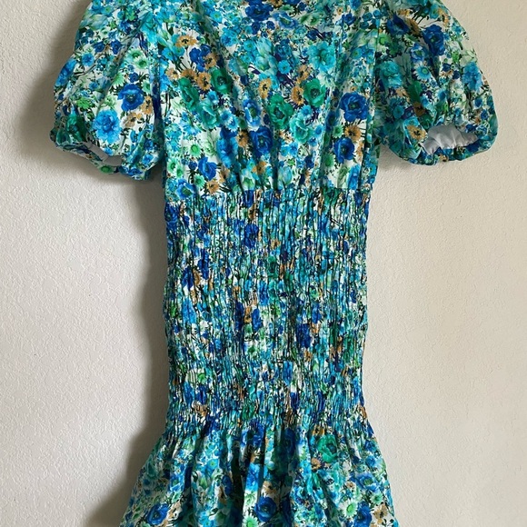 Zara Floral Print Smocked Bodice Ruffle Hem Square Neck Puff Sleeve Mini Dress S - Picture 14 of 14